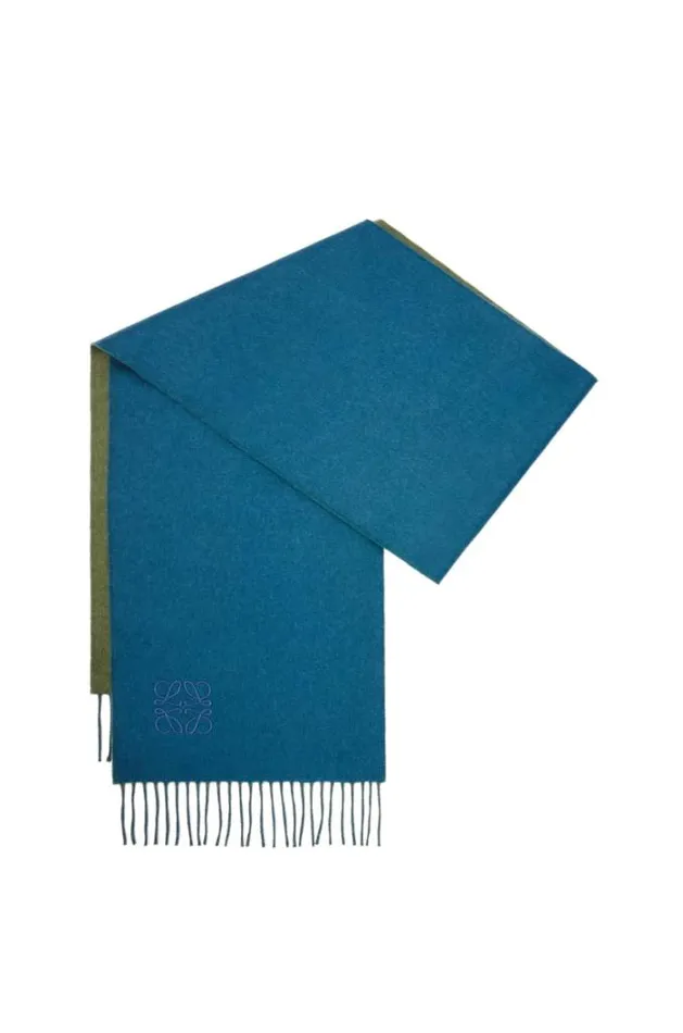 Loewe Scarf In Wool And Cashmere Khaki Greenblue Men Scarves