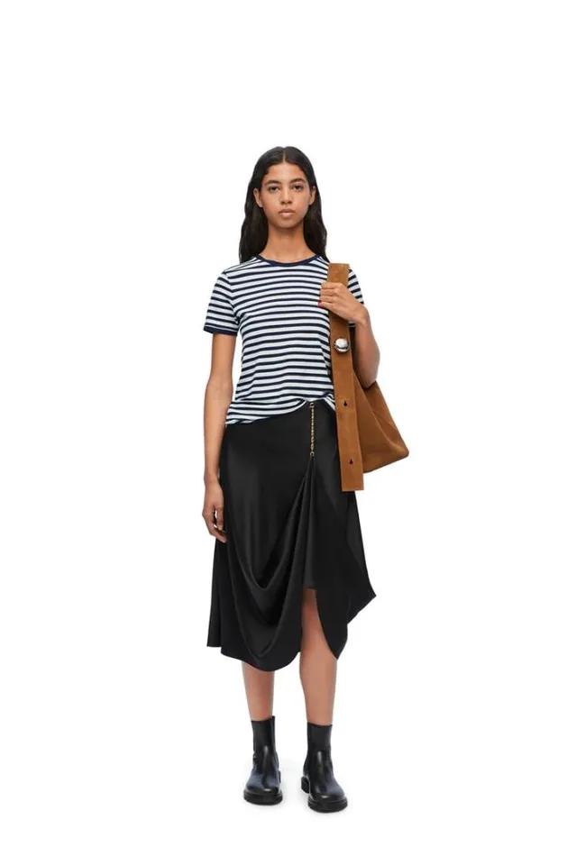 Loewe Slim Fit Tshirt In Viscose Blend Whitenavy Women Tshirts and Sweatshirts