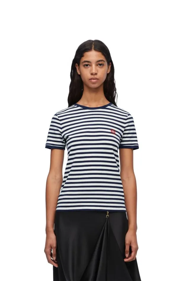 Loewe Slim Fit Tshirt In Viscose Blend Whitenavy Women Tshirts and Sweatshirts