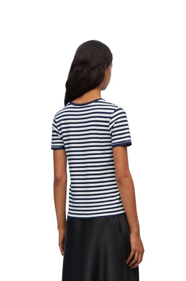 Loewe Slim Fit Tshirt In Viscose Blend Whitenavy Women Tshirts and Sweatshirts