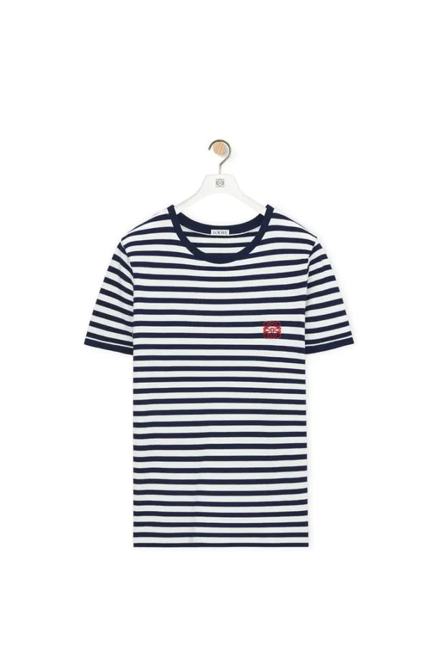 Loewe Slim Fit Tshirt In Viscose Blend Whitenavy Women Tshirts and Sweatshirts