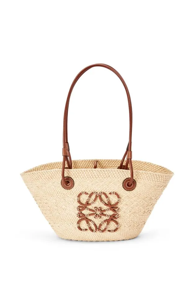 Loewe Small Anagram Basket Bag In Iraca Palm And Calfskin Naturaltan Women Baskets