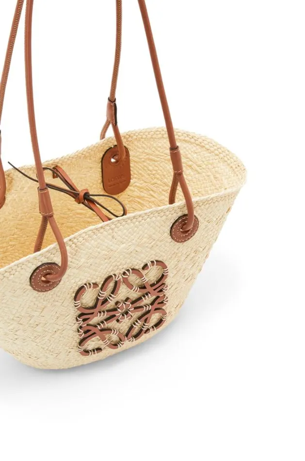 Loewe Small Anagram Basket Bag In Iraca Palm And Calfskin Naturaltan Women Baskets