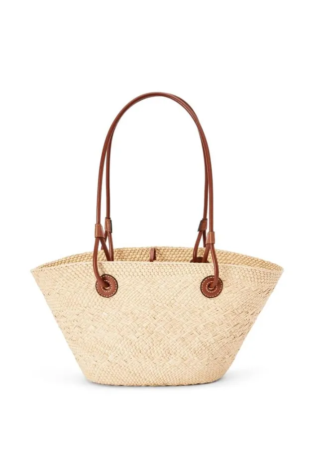Loewe Small Anagram Basket Bag In Iraca Palm And Calfskin Naturaltan Women Baskets
