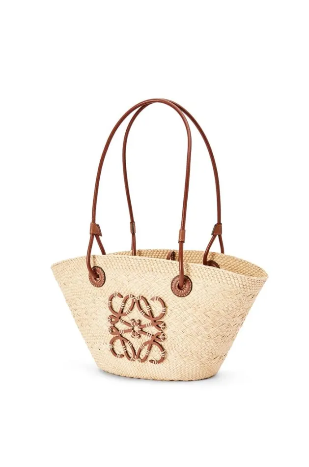 Loewe Small Anagram Basket Bag In Iraca Palm And Calfskin Naturaltan Women Baskets