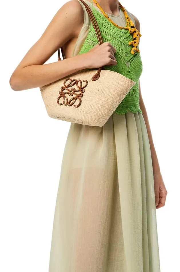 Loewe Small Anagram Basket Bag In Iraca Palm And Calfskin Naturaltan Women Baskets