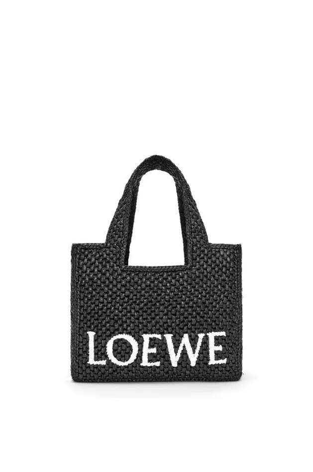 Loewe Small LOEWE Font Tote In Raffia Black Women Shoulder Bags
