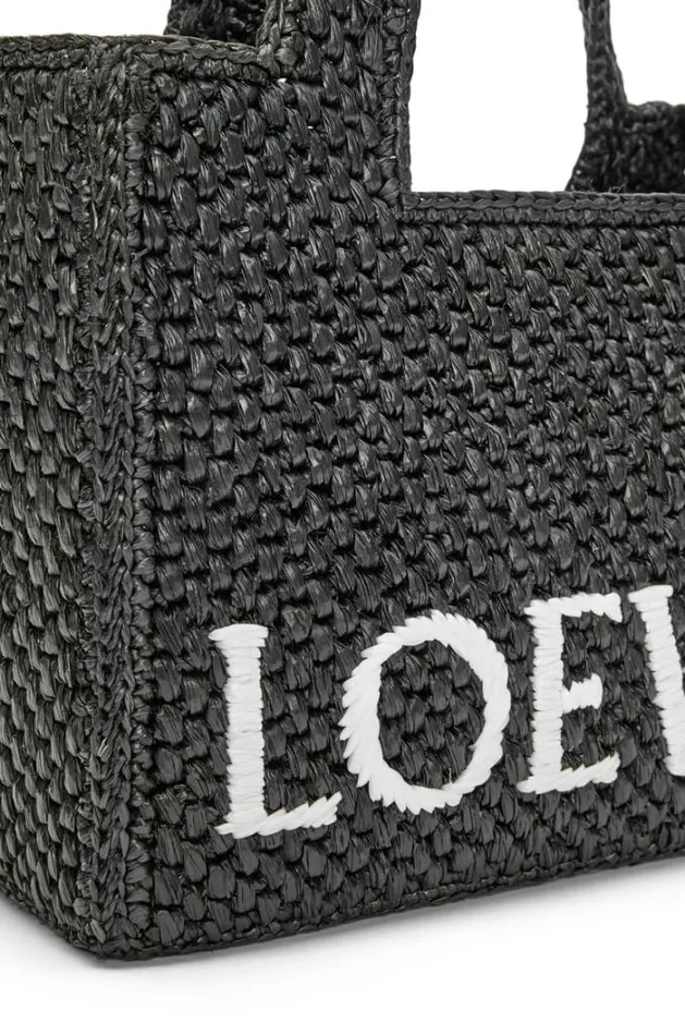 Loewe Small LOEWE Font Tote In Raffia Black Women Shoulder Bags