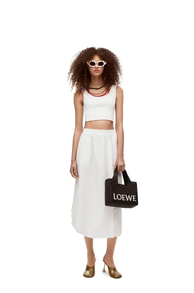 Loewe Small LOEWE Font Tote In Raffia Black Women Shoulder Bags