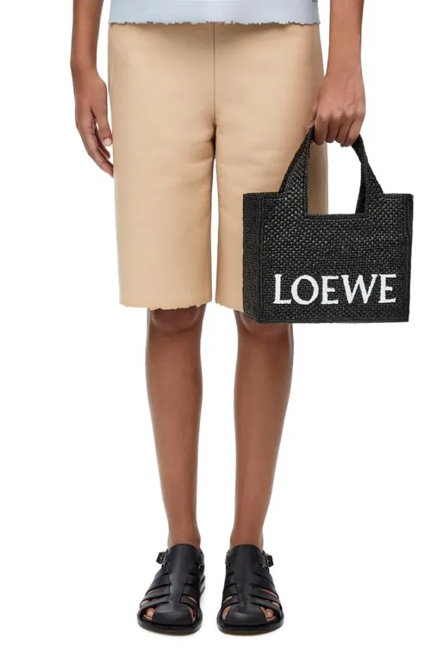 Loewe Small LOEWE Font Tote In Raffia Black Women Shoulder Bags