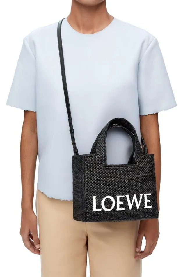 Loewe Small LOEWE Font Tote In Raffia Black Women Shoulder Bags