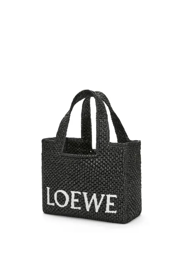 Loewe Small LOEWE Font Tote In Raffia Black Women Shoulder Bags