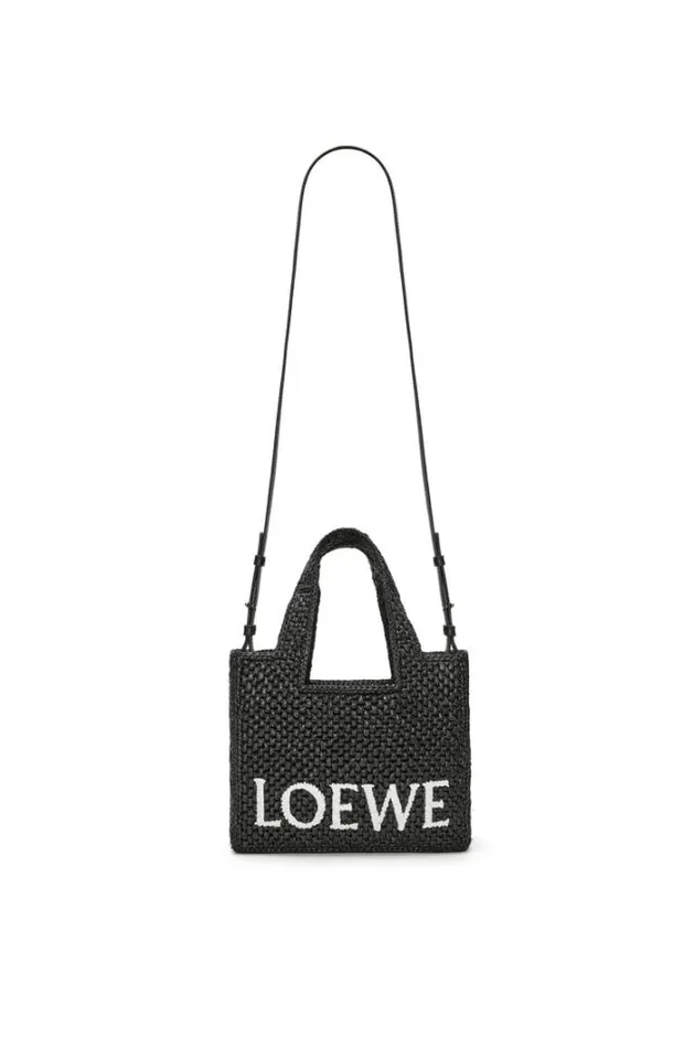Loewe Small LOEWE Font Tote In Raffia Black Women Shoulder Bags