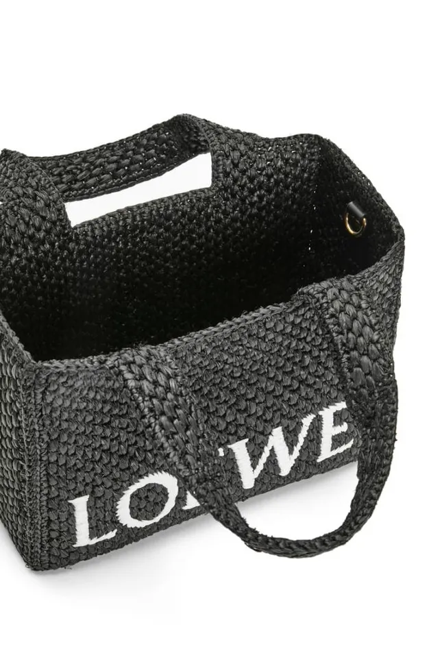Loewe Small LOEWE Font Tote In Raffia Black Women Shoulder Bags
