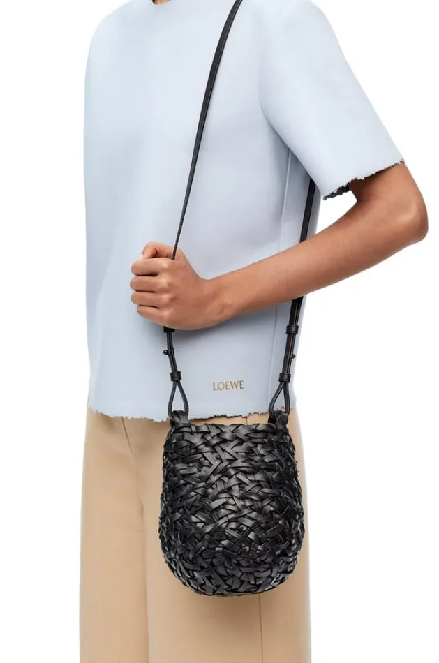 Loewe Small Nest Basket Bag In Calfskin Black Women Shoulder Bags