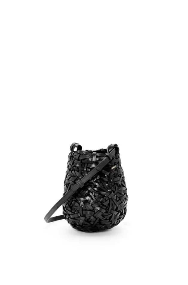 Loewe Small Nest Basket Bag In Calfskin Black Women Shoulder Bags