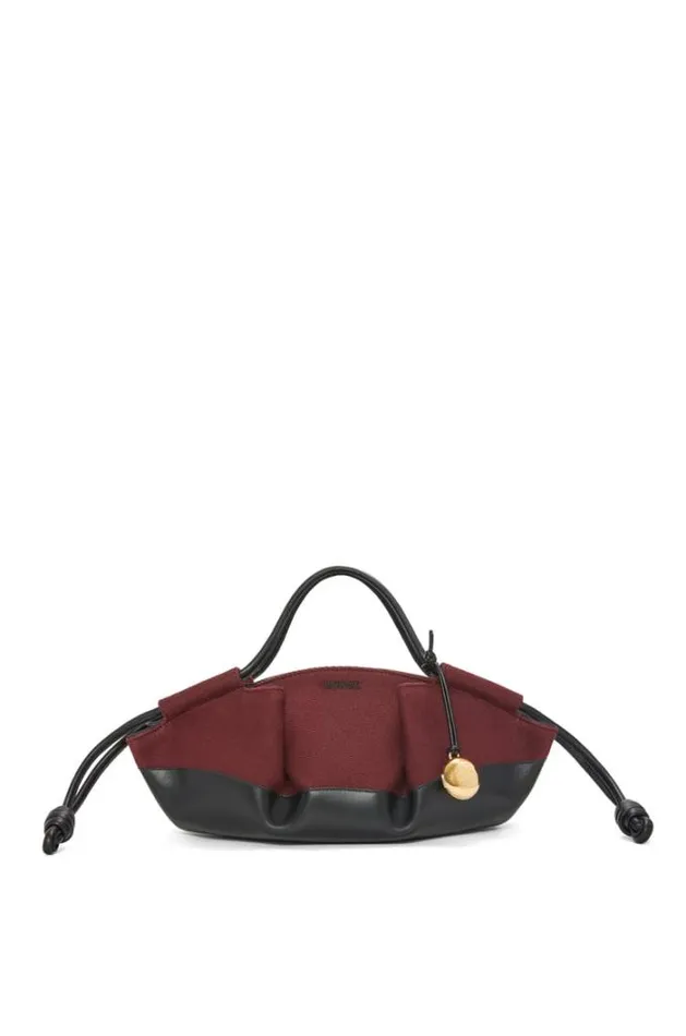 Loewe Small Paseo Bag In Shiny Nappa Calfskin And Canvas Burgundyblack Women Tote and Top Handle Bags Loewe Small Paseo Bag In Shiny Nappa Calfskin And Canvas Burgundyblack Women Tote and Top Handle Bags