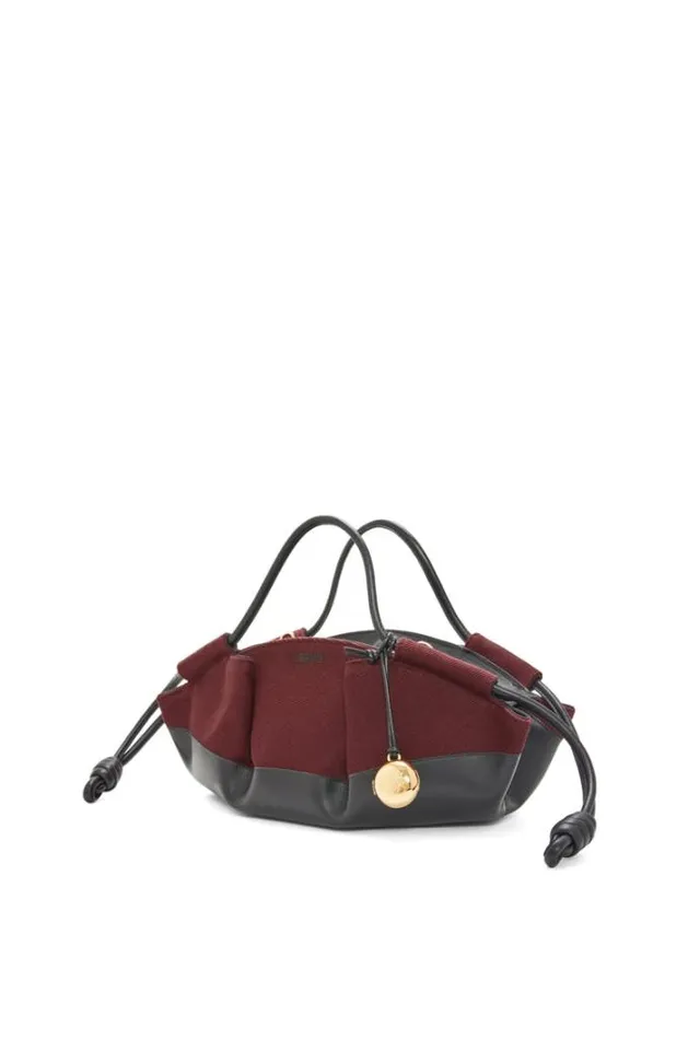 Loewe Small Paseo Bag In Shiny Nappa Calfskin And Canvas Burgundyblack Women Tote and Top Handle Bags