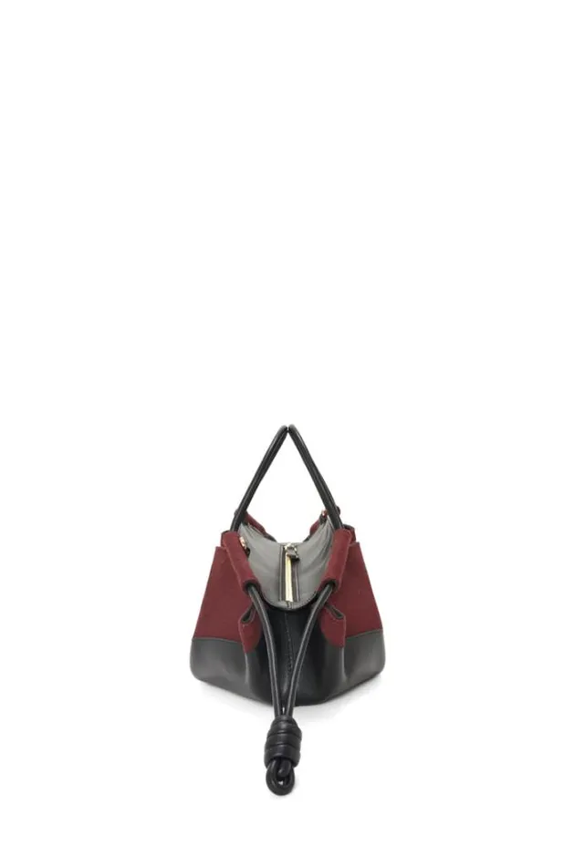 Loewe Small Paseo Bag In Shiny Nappa Calfskin And Canvas Burgundyblack Women Tote and Top Handle Bags