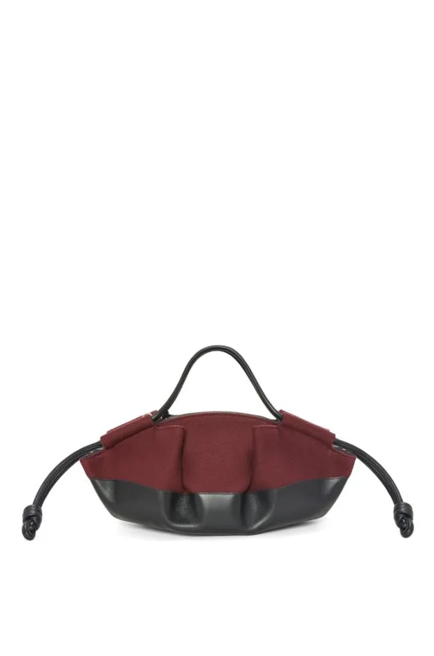 Loewe Small Paseo Bag In Shiny Nappa Calfskin And Canvas Burgundyblack Women Tote and Top Handle Bags