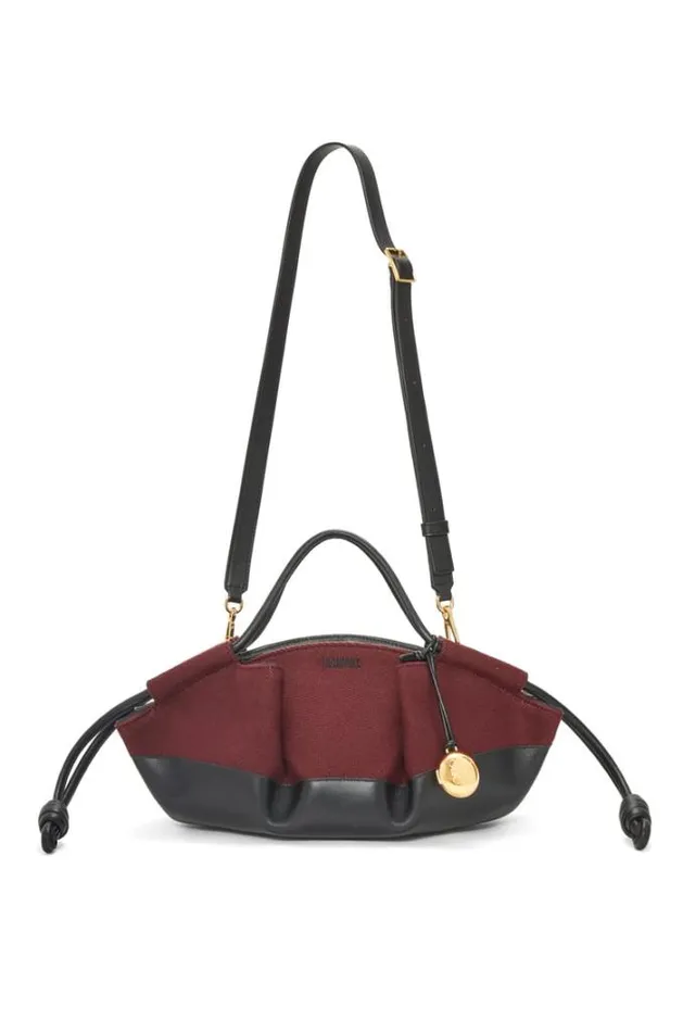 Loewe Small Paseo Bag In Shiny Nappa Calfskin And Canvas Burgundyblack Women Tote and Top Handle Bags