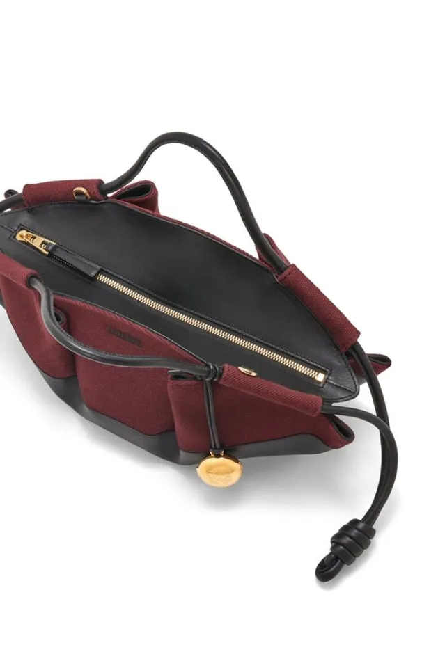 Loewe Small Paseo Bag In Shiny Nappa Calfskin And Canvas Burgundyblack Women Tote and Top Handle Bags