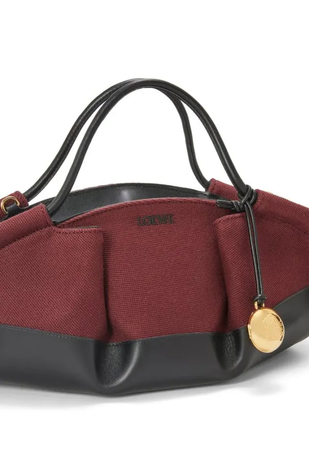 Loewe Small Paseo Bag In Shiny Nappa Calfskin And Canvas Burgundyblack Women Tote and Top Handle Bags