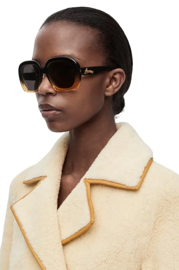 Loewe Square Halfmoon Sunglasses In Acetate Gradient Blackbeige Women Sunglasses