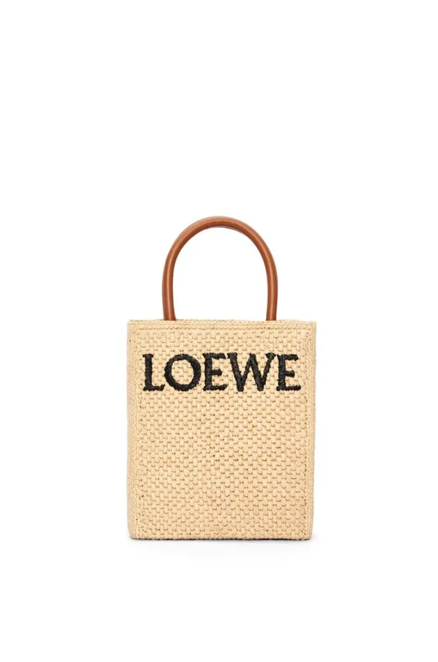 Loewe Standard A5 Tote Bag In Raffia Naturalblack Women Mini Bags