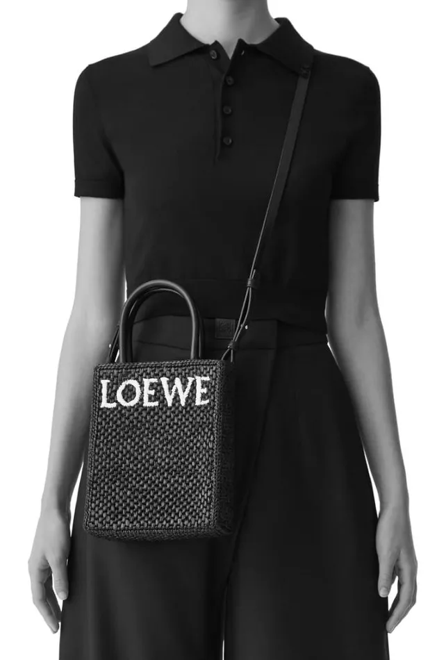 Loewe Standard A5 Tote Bag In Raffia Naturalblack Women Mini Bags