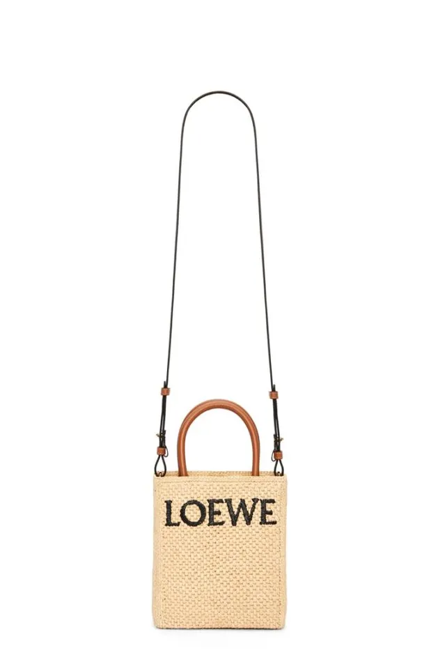 Loewe Standard A5 Tote Bag In Raffia Naturalblack Women Mini Bags