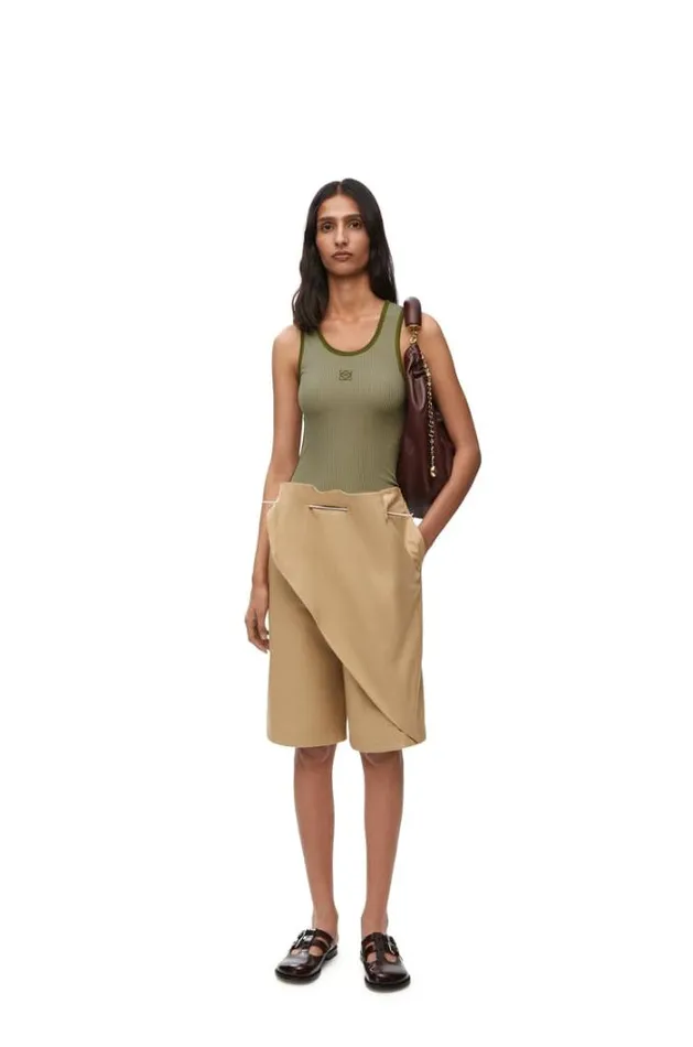 Loewe Tank Top In Silk Military Green Women Blouses and Tops