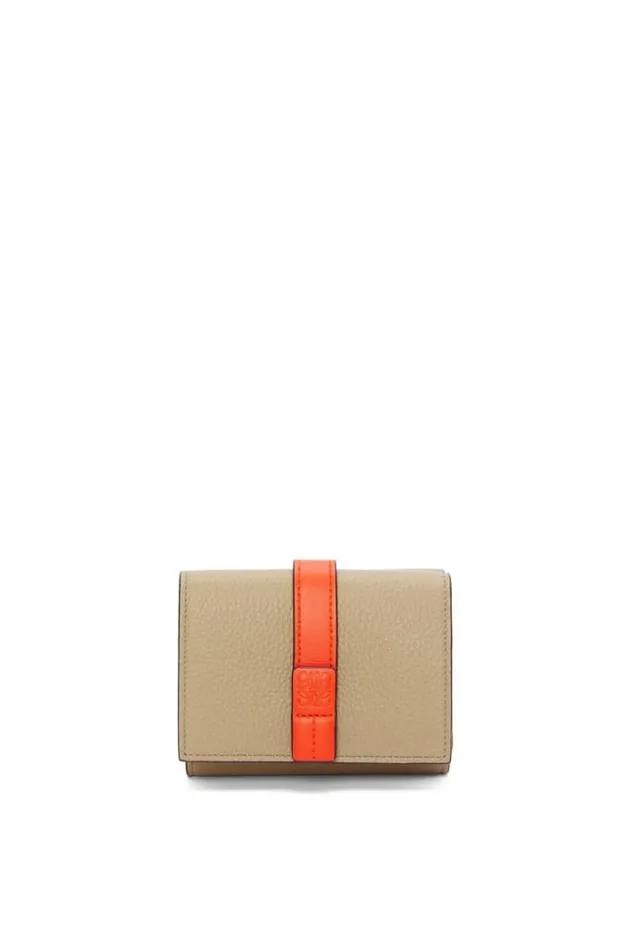 Loewe Trifold Wallet In Soft Grained Calfskin Clay Greenvivid Orange Women Small Wallets