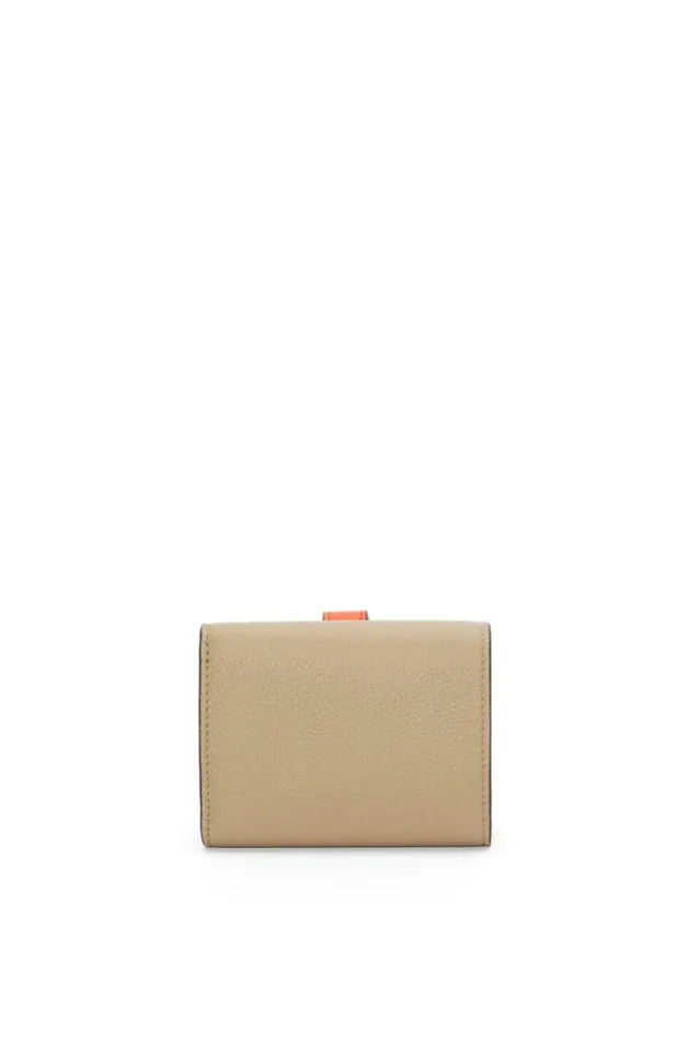 Loewe Trifold Wallet In Soft Grained Calfskin Clay Greenvivid Orange Women Small Wallets