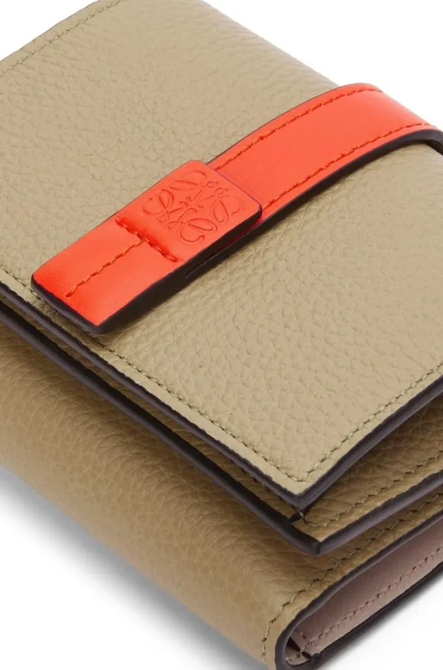 Loewe Trifold Wallet In Soft Grained Calfskin Clay Greenvivid Orange Women Small Wallets