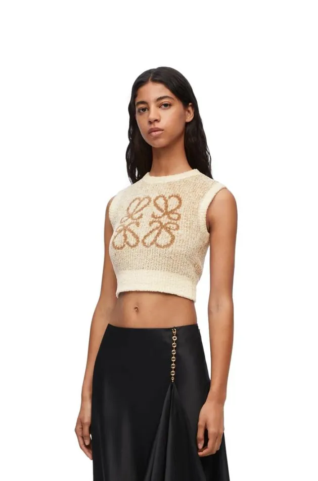 Loewe Vest In Cotton Blend Ecrucamel Women Knitwear