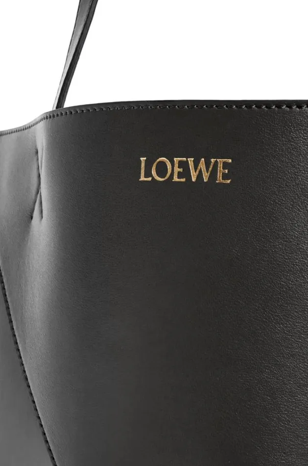 Loewe XL Puzzle Fold Tote In Shiny Calfskin Black Women Tote and Top Handle Bags