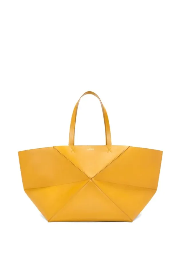 Loewe XL Puzzle Fold Tote In Shiny Calfskin Sunflower Men Tote Bags