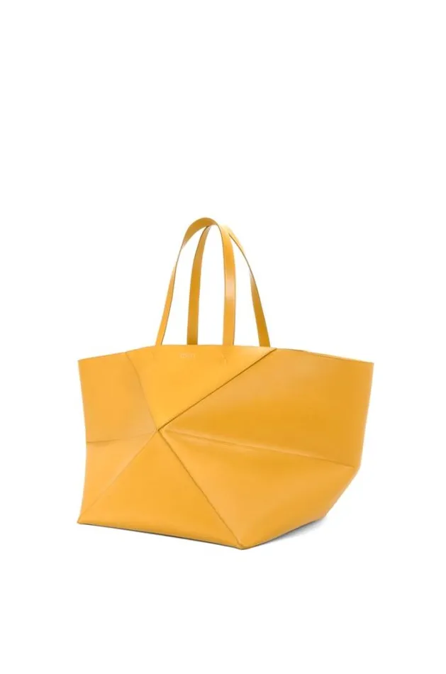 Loewe XL Puzzle Fold Tote In Shiny Calfskin Sunflower Men Tote Bags