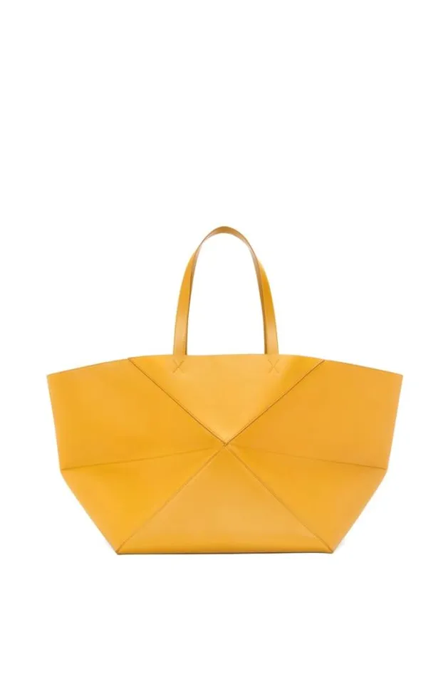Loewe XL Puzzle Fold Tote In Shiny Calfskin Sunflower Men Tote Bags