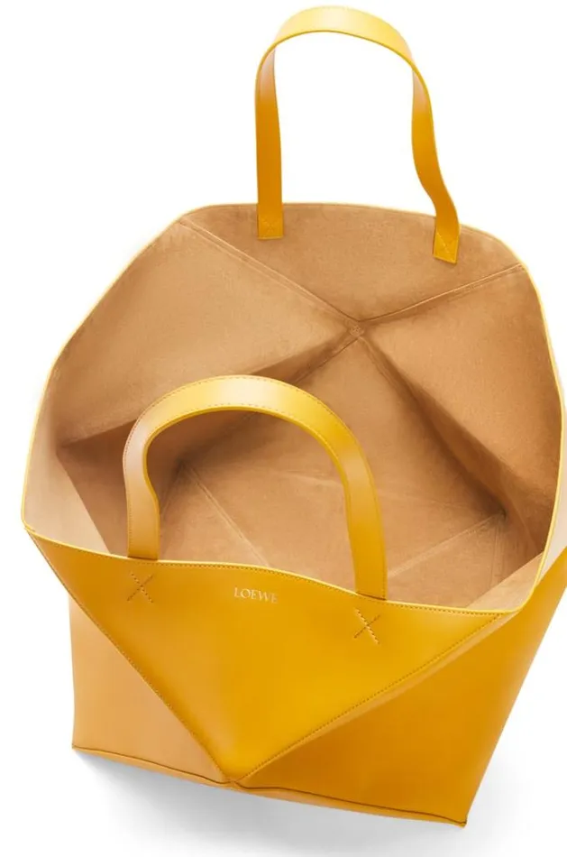 Loewe XL Puzzle Fold Tote In Shiny Calfskin Sunflower Men Tote Bags