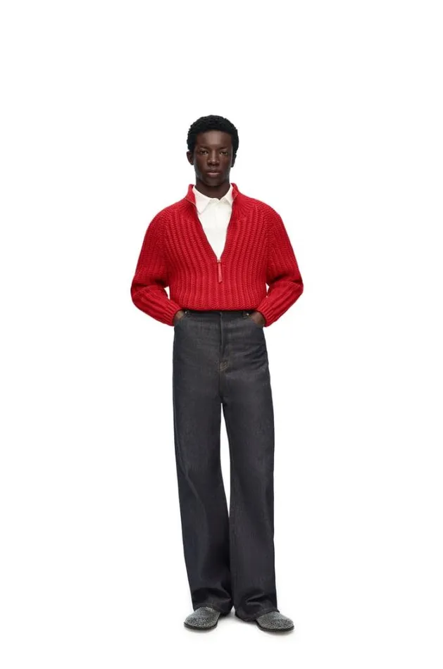 Loewe Zipup Sweater In Wool Red Men Knitwear