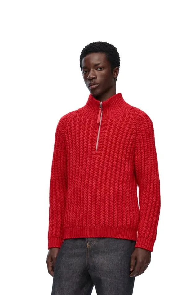 Loewe Zipup Sweater In Wool Red Men Knitwear