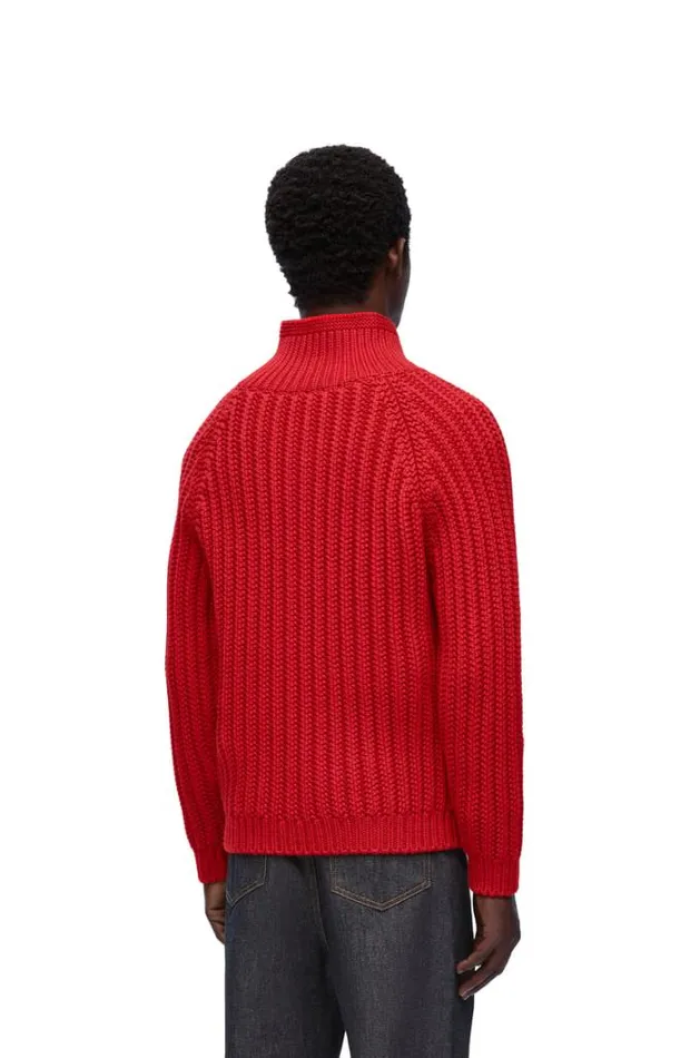 Loewe Zipup Sweater In Wool Red Men Knitwear