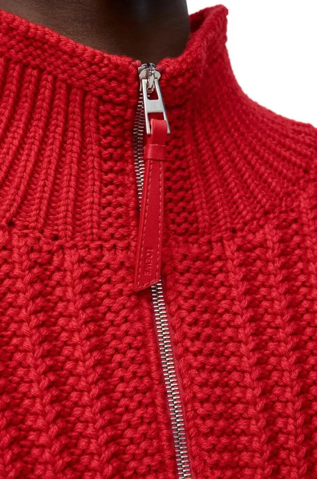 Loewe Zipup Sweater In Wool Red Men Knitwear