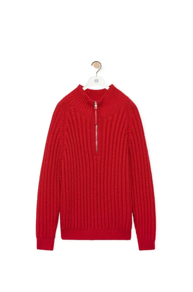 Loewe Zipup Sweater In Wool Red Men Knitwear