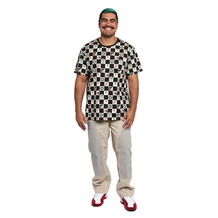 Loungefly Apparel Unisex Mickey and Minnie Date Night Diner Checkered AllOver Print Tee Loungefly Apparel Unisex Mickey and Minnie Date Night Diner Checkered AllOver Print Tee