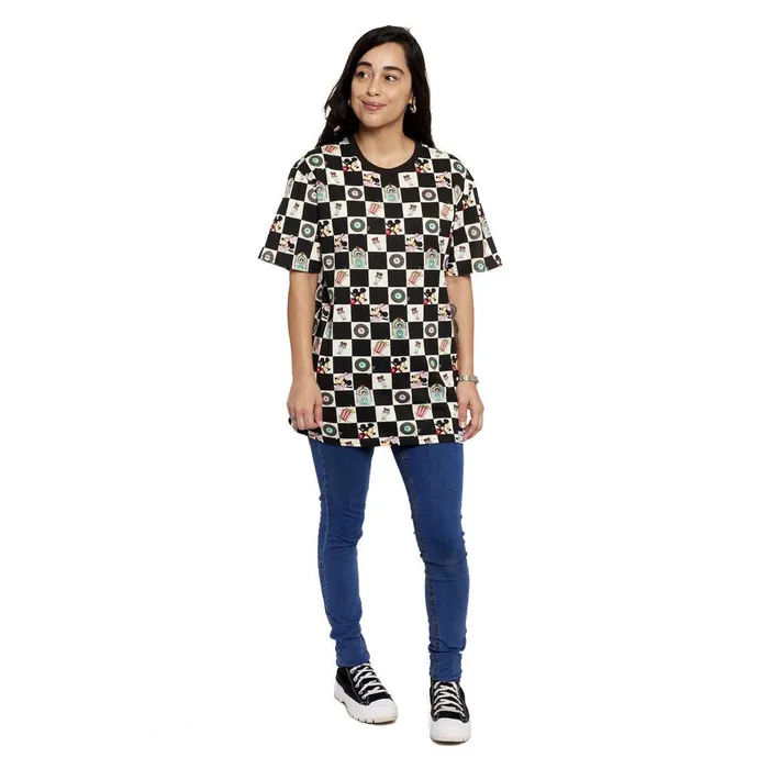 Loungefly Apparel Unisex Mickey and Minnie Date Night Diner Checkered AllOver Print Tee Loungefly Apparel Unisex Mickey and Minnie Date Night Diner Checkered AllOver Print Tee