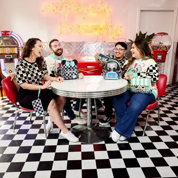 Loungefly Apparel Unisex Mickey and Minnie Date Night Diner Checkered AllOver Print Tee Loungefly Apparel Unisex Mickey and Minnie Date Night Diner Checkered AllOver Print Tee