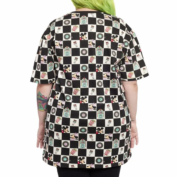 Loungefly Apparel Unisex Mickey and Minnie Date Night Diner Checkered AllOver Print Tee Loungefly Apparel Unisex Mickey and Minnie Date Night Diner Checkered AllOver Print Tee
